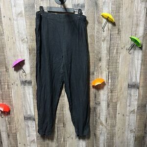 Flax Black Linen High Rise Straight Pants